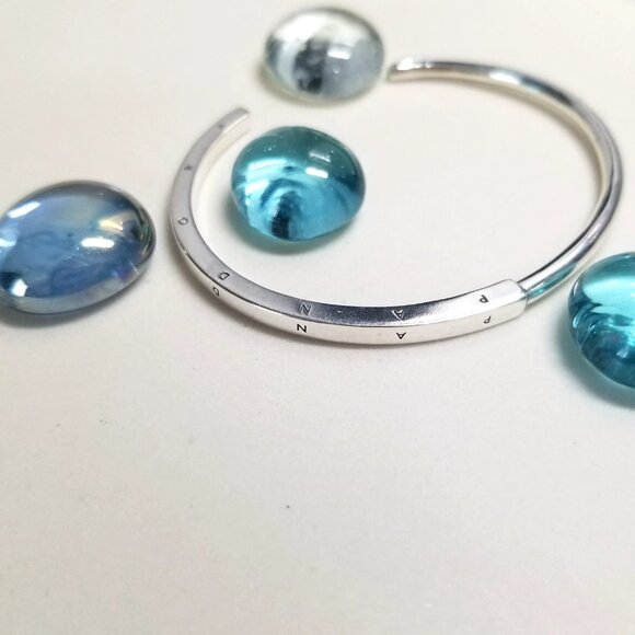 Authentic Pandora 925 Sterling Silver Signature ID Open Bangle Smooth Bracelet - Picture 3 of 6